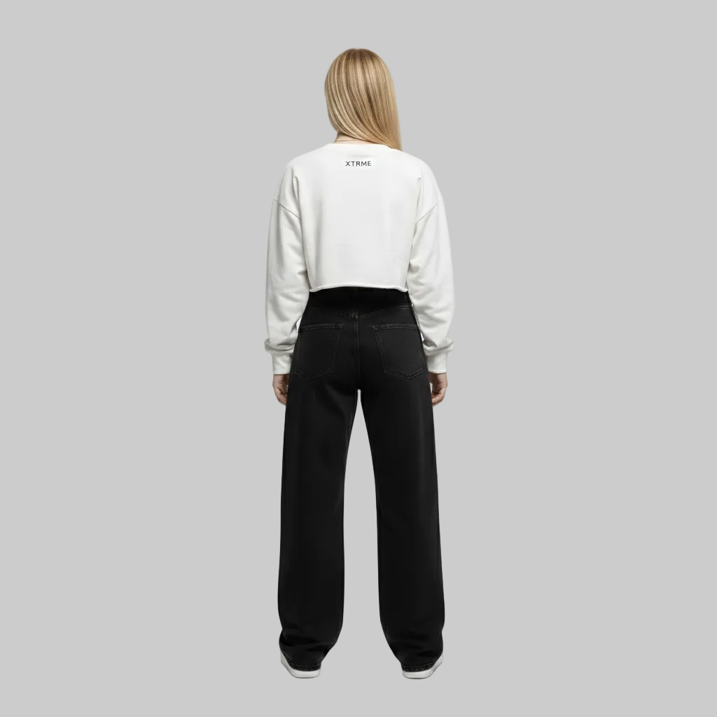 Brush X Cropped Sweatshirt – White Red Accent