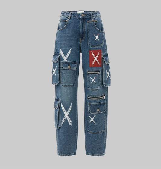 Abstract Cargo Jeans – Blue