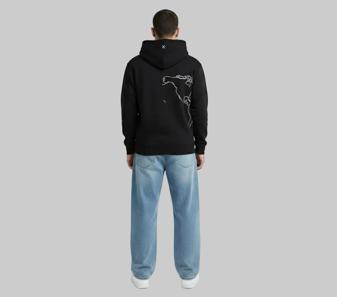 World Map X Hoodie – Black (Men)