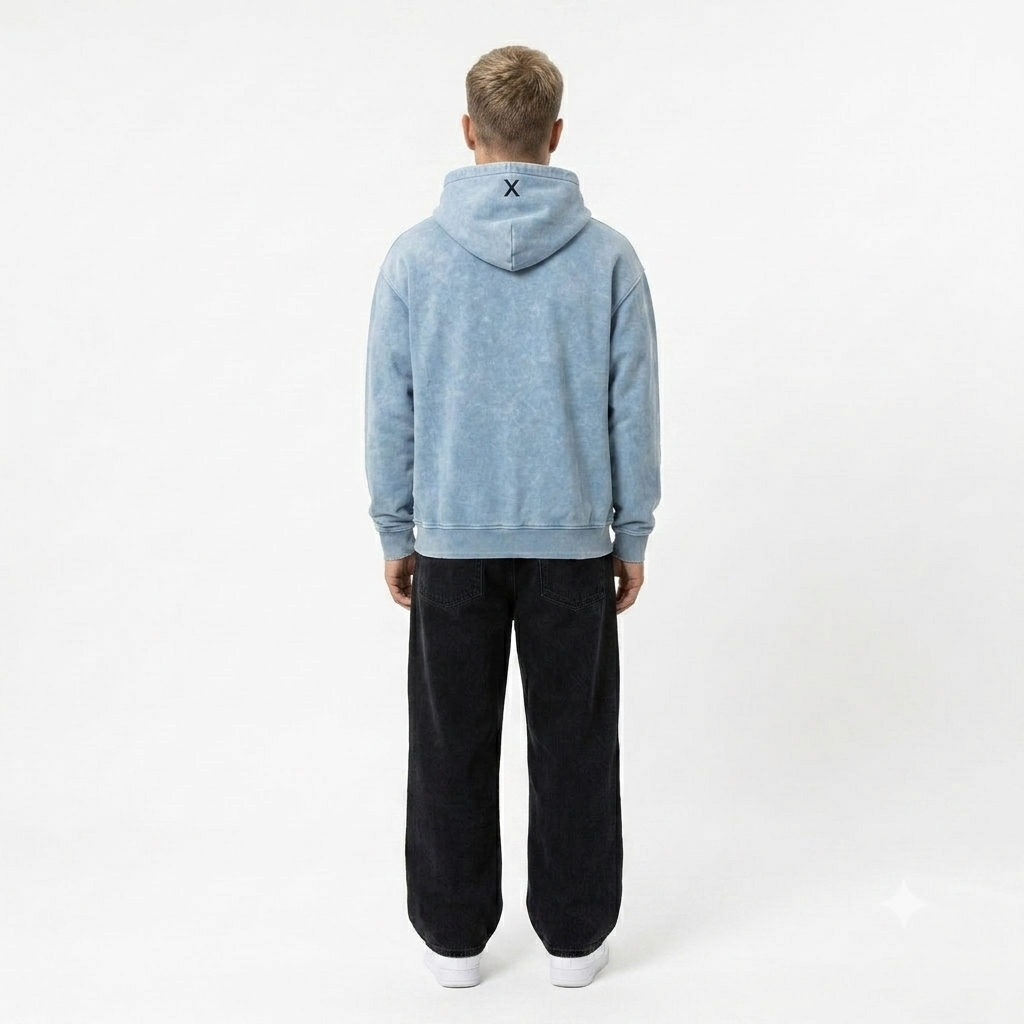 Brush Script Hoodie – Washed Sky Blue (Men)