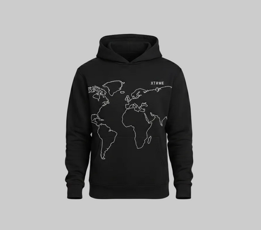 World Map X Hoodie – Black (Men)