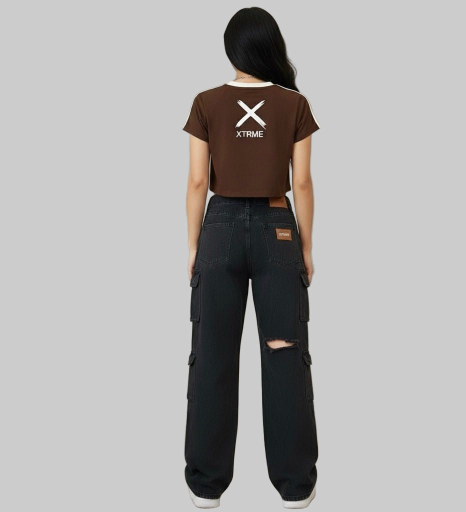 XTRME Take The Risk Black Cargo Jeans — Unisex Edition