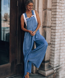 sleeveless denim jumpsuit