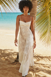 Slim backless fishbone white maxi dress