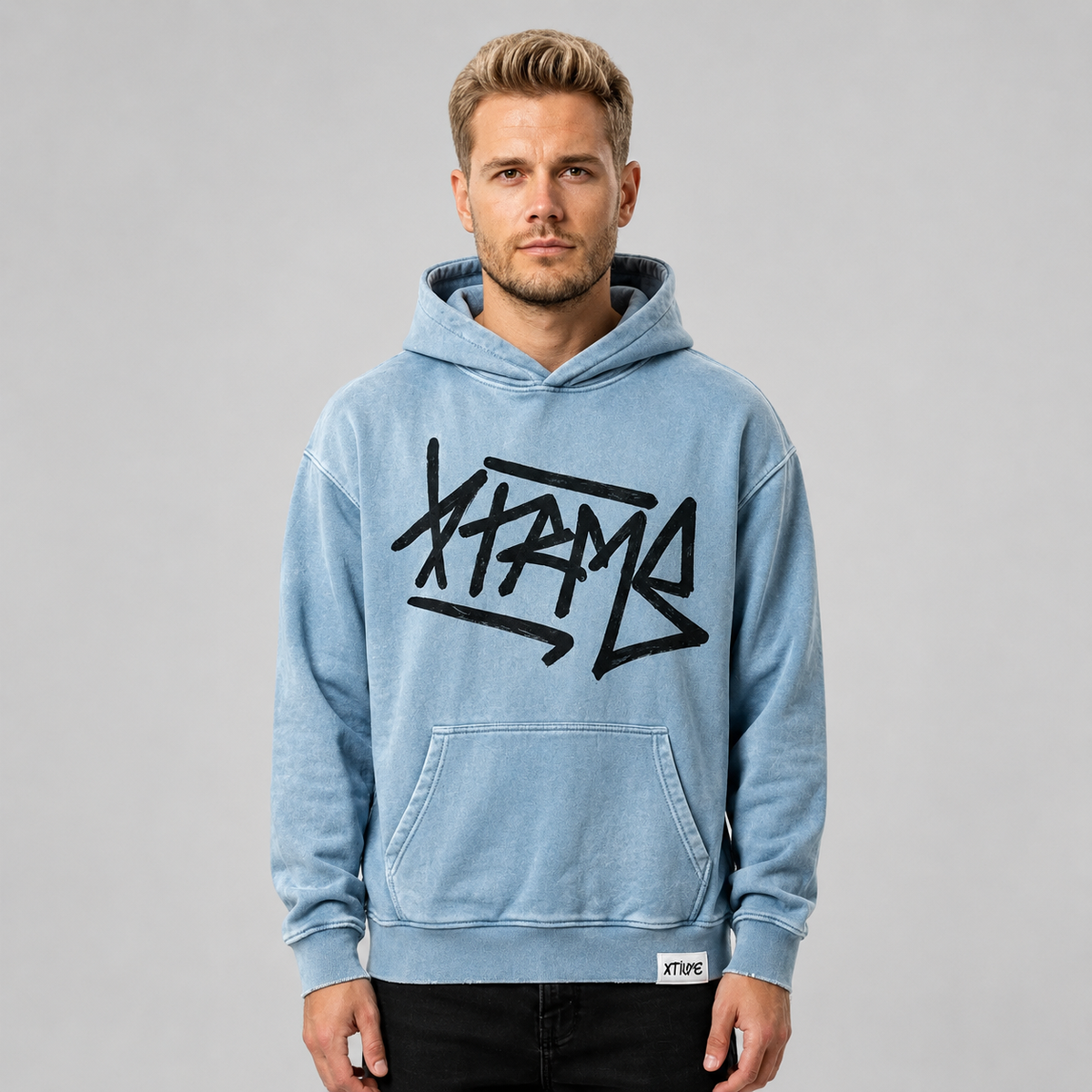 Brush Script Hoodie – Washed Sky Blue (Men)