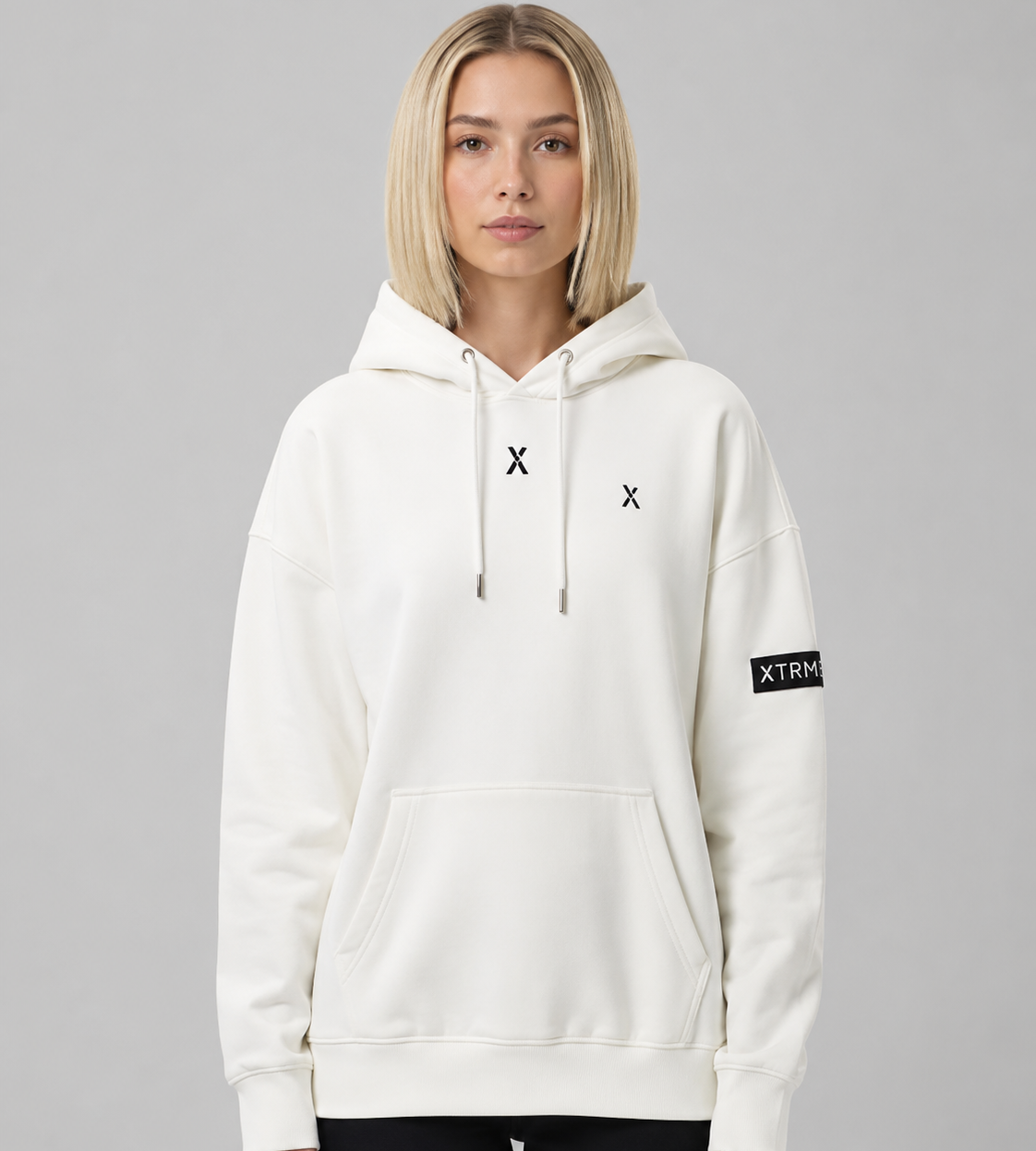 Double X Cropped Hoodie – White (Women)