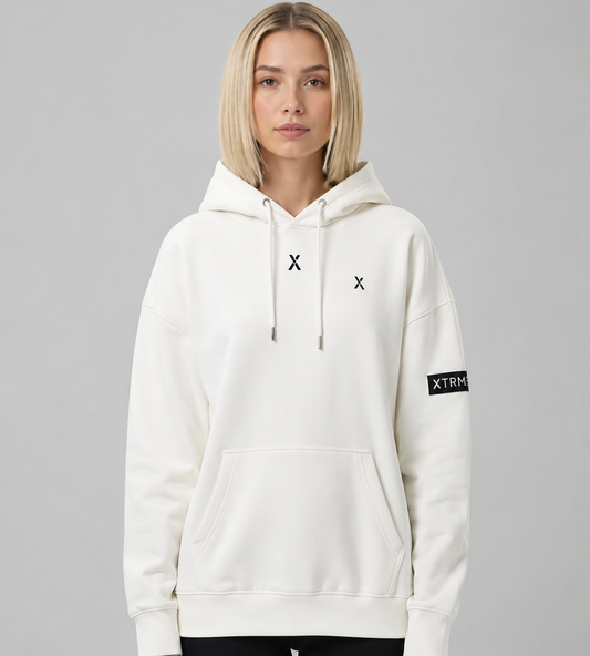 Double X Cropped Hoodie – White (Women)