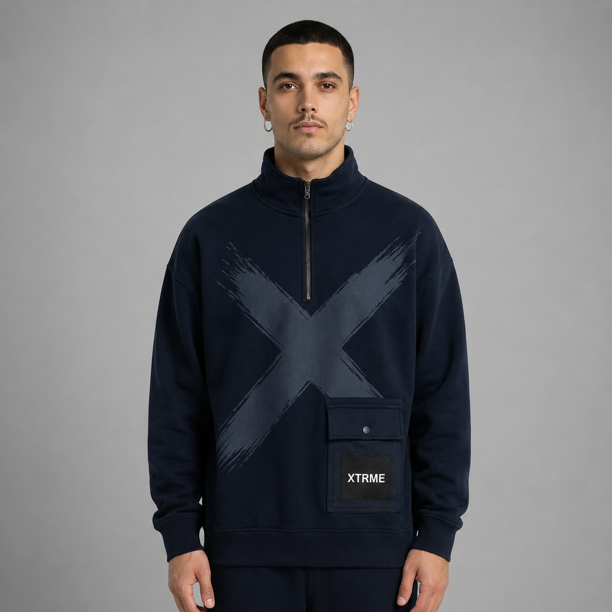 Utility Pocket Hoodie – Navy Blue (Men)