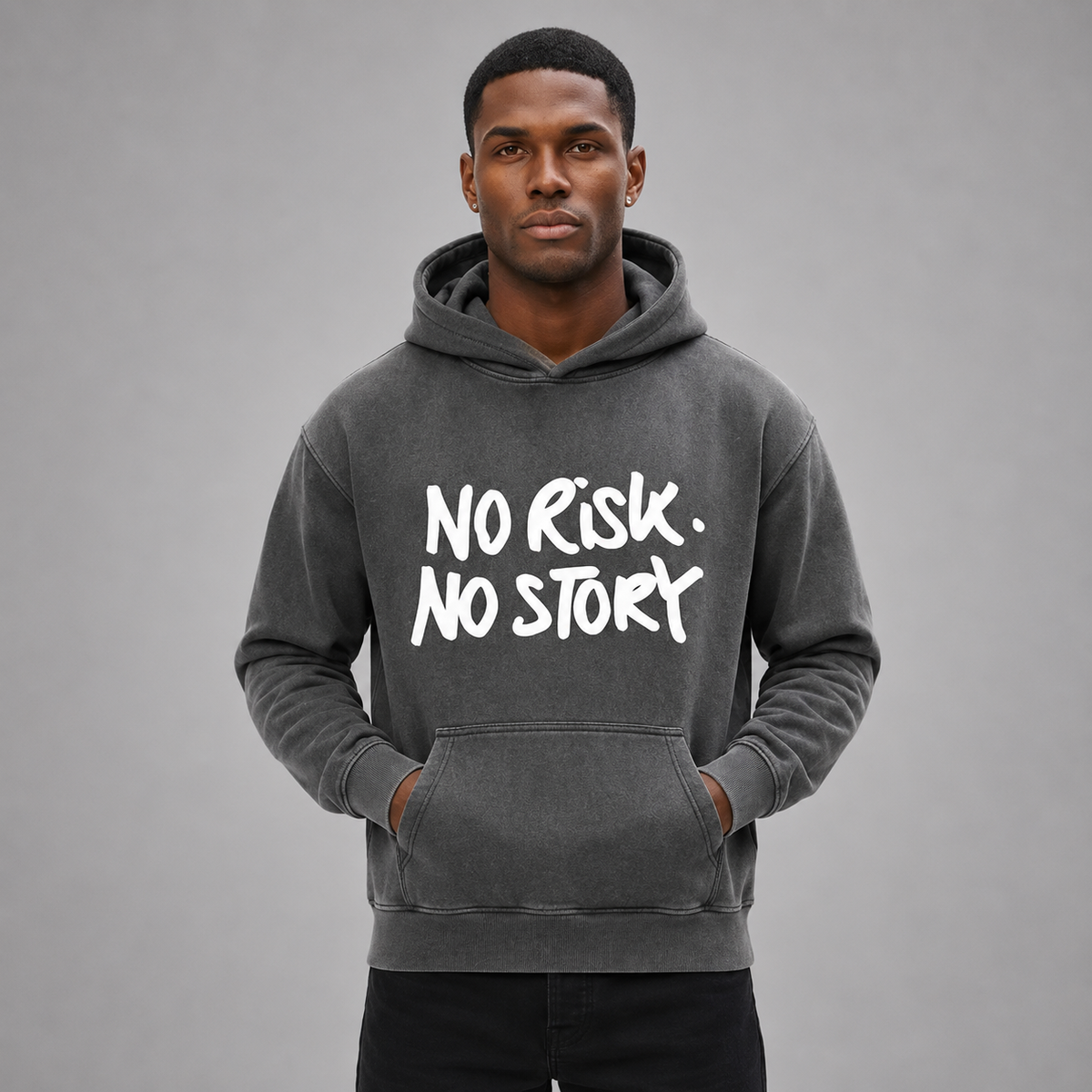 No Risk No Story Hoodie – Washed Gray (Men)