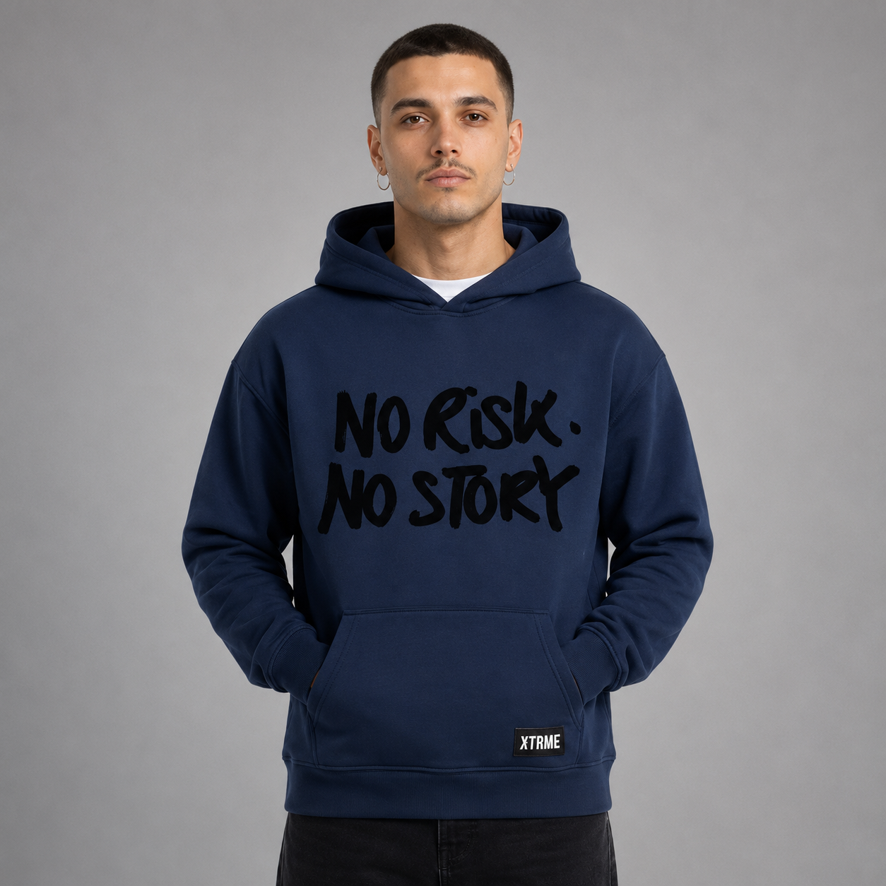 No Risk No Story Hoodie – Navy Blue (Men)