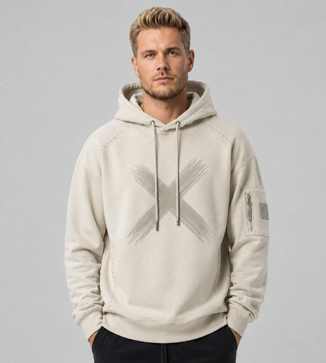 Utility Brush X Hoodie – Light Beige (Men)