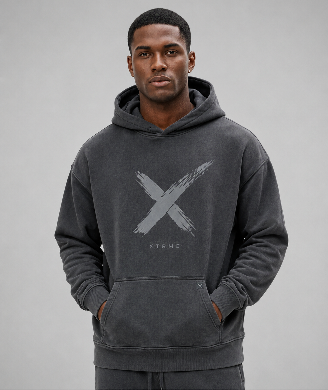 Dark Brush X Hoodie – Charcoal Grey (Men)