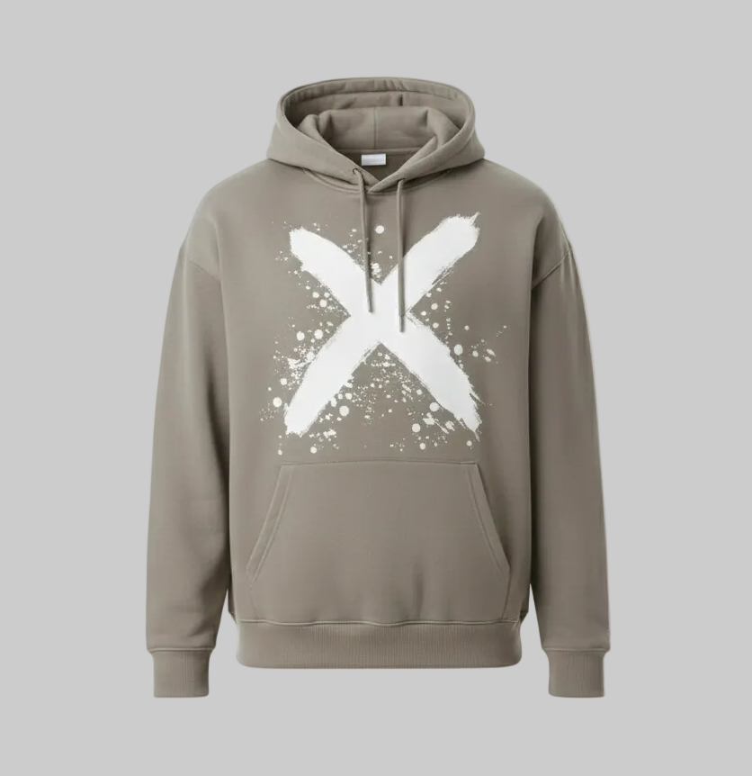 Signature Brushstroke X Hoodie – Light Grey