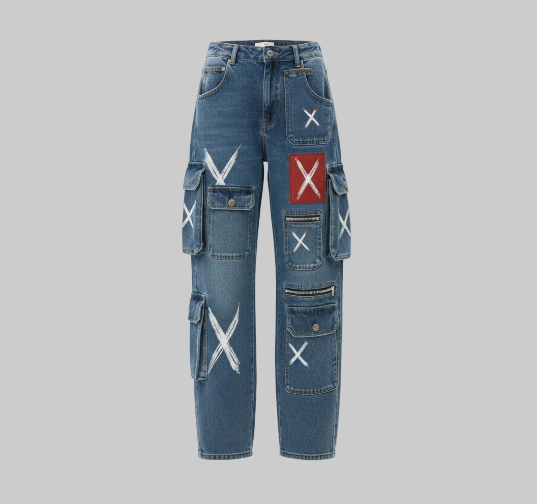 Abstract Cargo Jeans – Blue