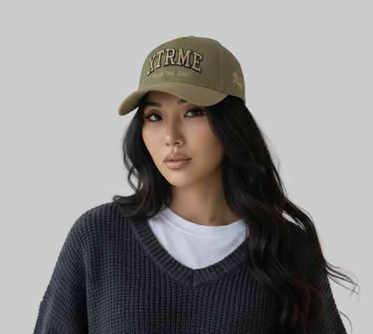 XTRME Green Camp; Beige Polo-Style Cap — Raised Embroidery Edition