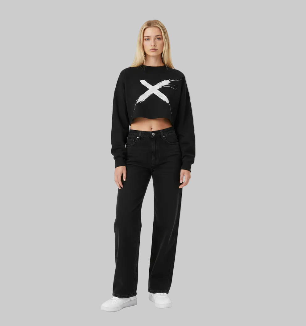 Brush X Cropped Sweatshirt – Black
