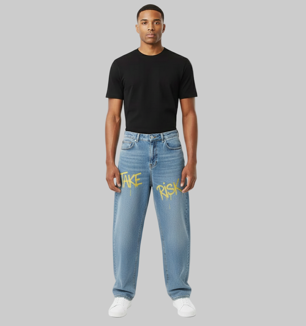 Paint-Drip Take The Risk Jeans – Light Blue