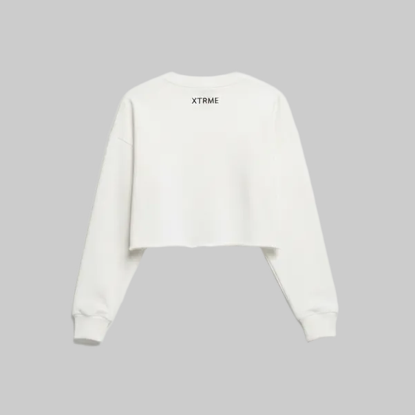 Brush X Cropped Sweatshirt – White Red Accent