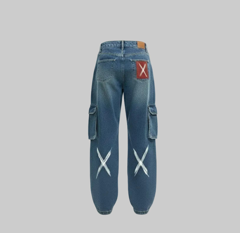 Abstract Cargo Jeans – Blue