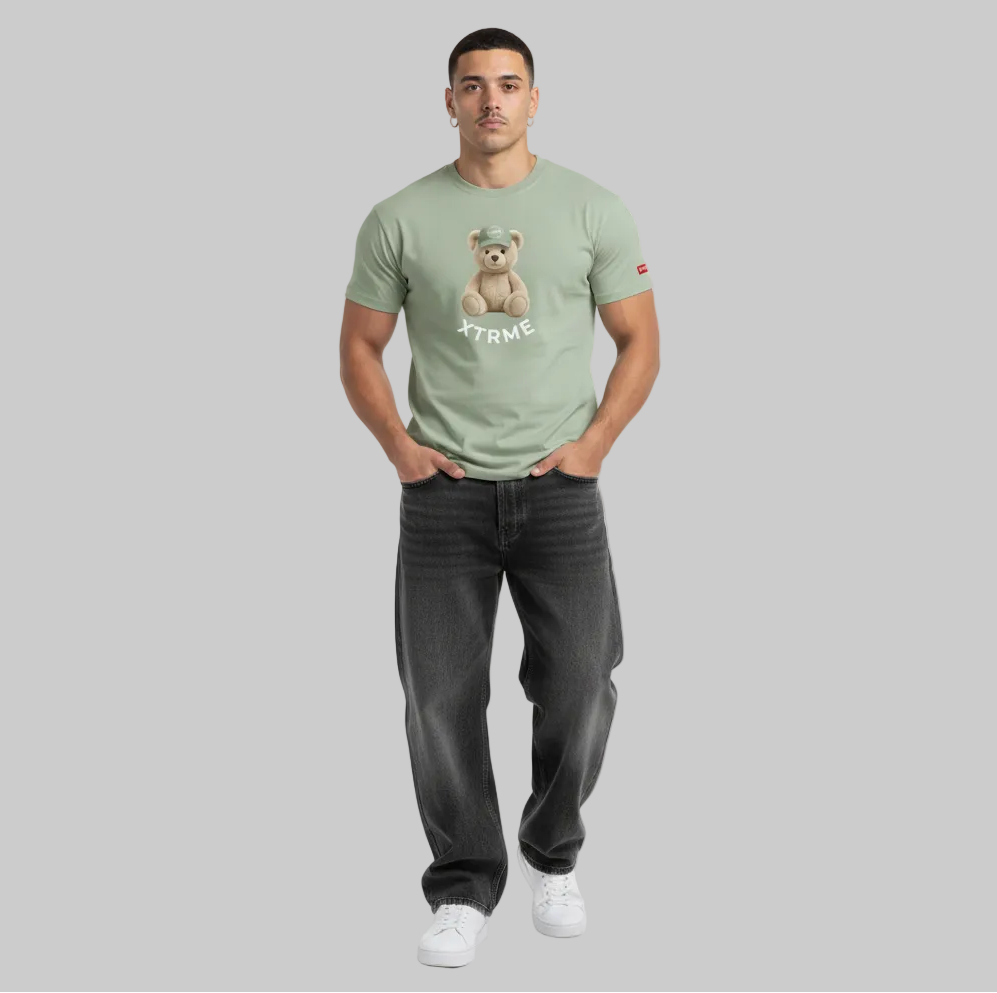 Curved-Logo Bear Tee – Olive