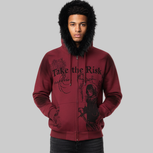 XTRME Burgundy “TAKE THE RISK” Zip-Up Hoodie — Men’s Editio
