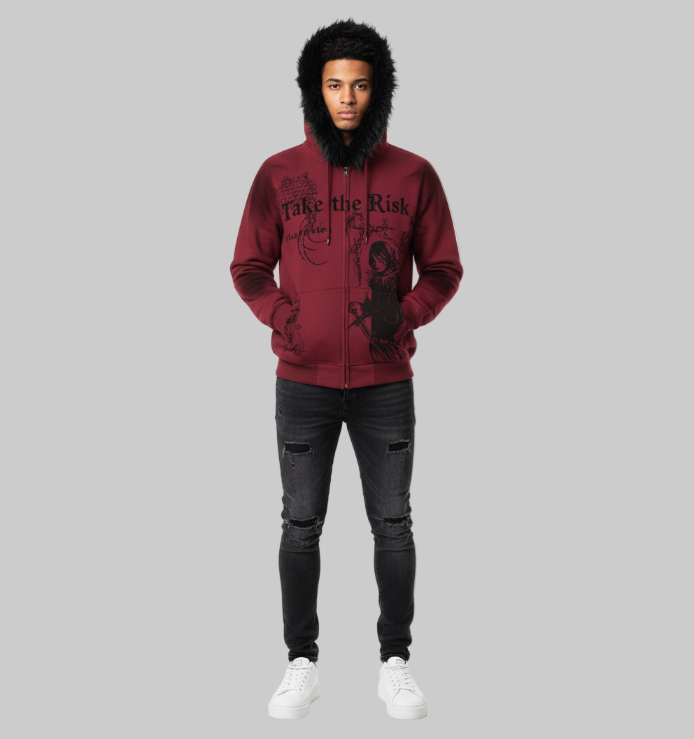 XTRME Burgundy “TAKE THE RISK” Zip-Up Hoodie — Men’s Editio