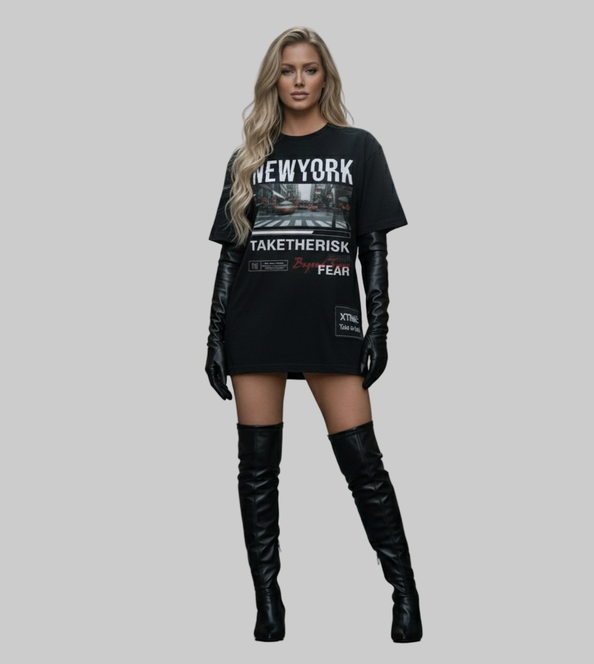 XTRME New York Street Oversized Black Tee