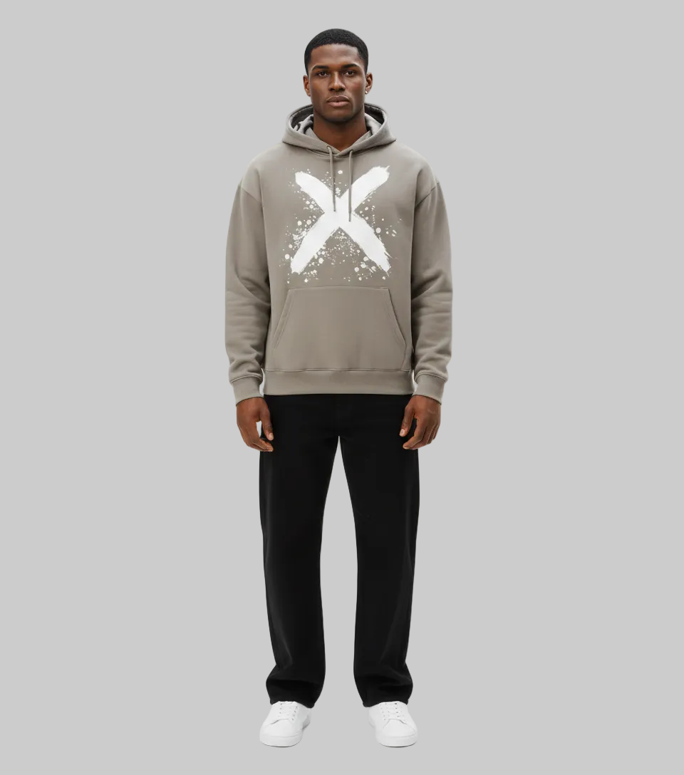 Signature Brushstroke X Hoodie – Light Grey
