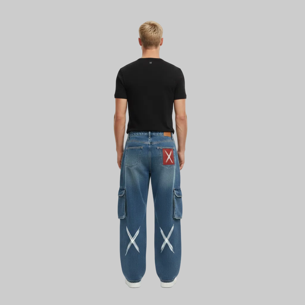 Abstract Cargo Jeans – Blue