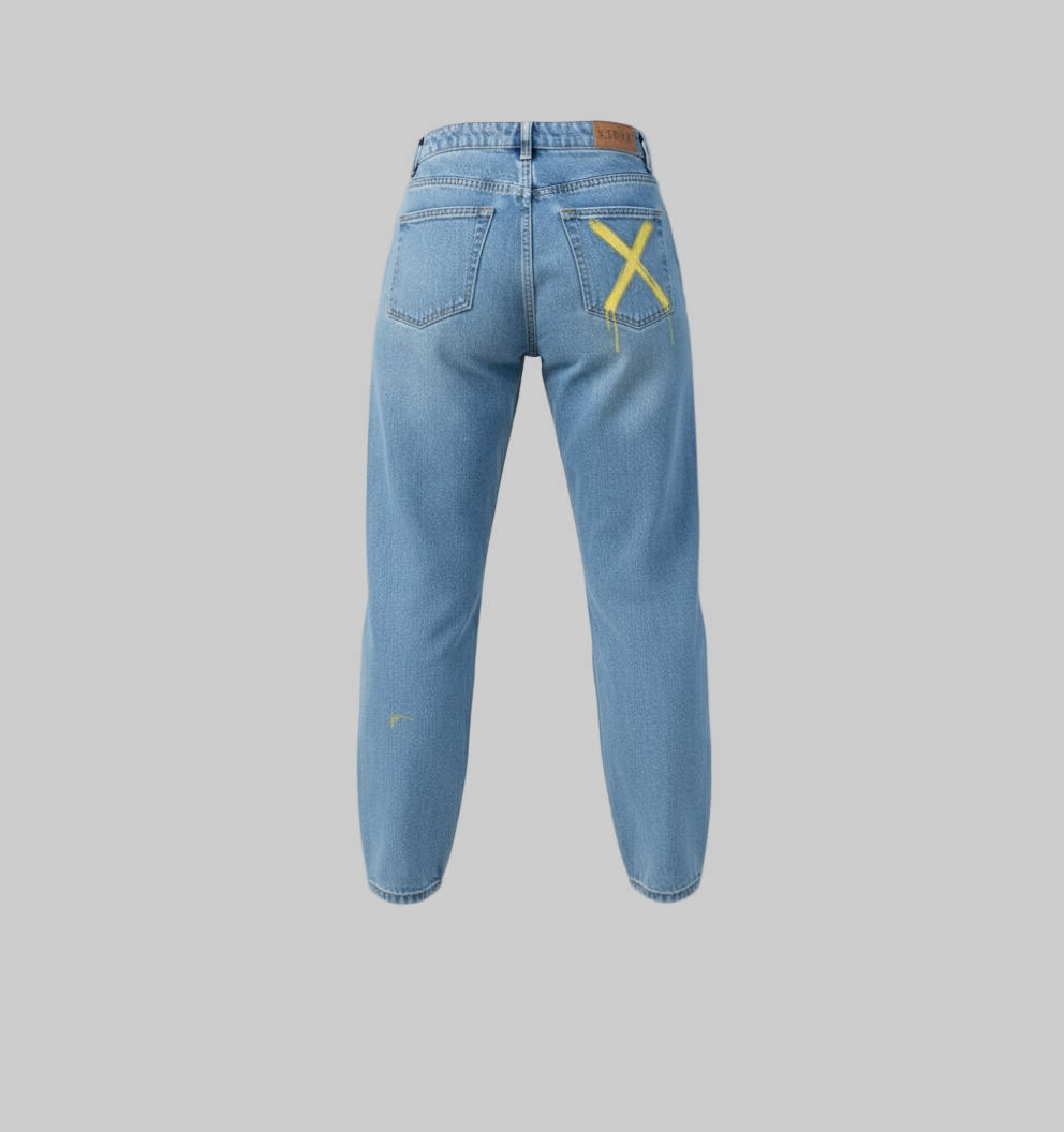 XTRME Light Blue “Take Risk” Paint-Drip Jeans — Women’s Edition