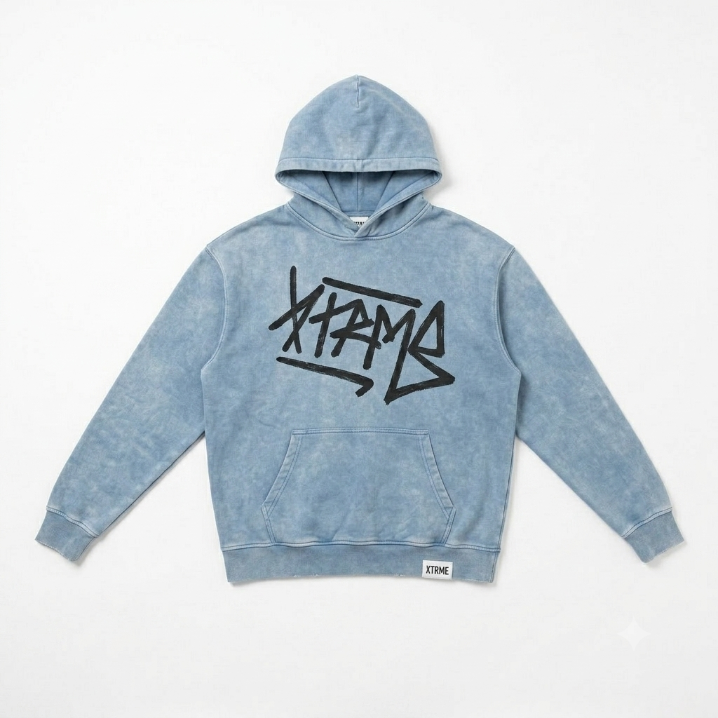 Brush Script Hoodie – Washed Sky Blue (Men)