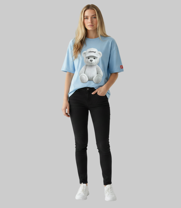 Bear Graphic Tee – Light Blue