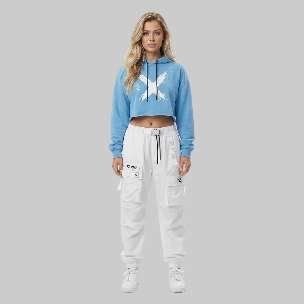 Dual Tone Utility Cargo Pants – White / Light Blue