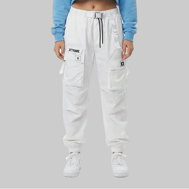 Dual Tone Utility Cargo Pants – White / Light Blue