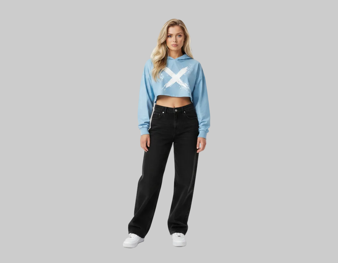 Brush X Cropped Hoodie – Sky Blue