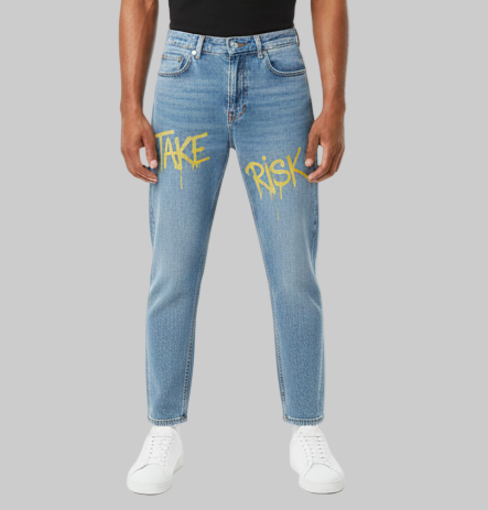 XTRME Light Blue “Take Risk” Paint-Drip Jeans — Men’s Edition