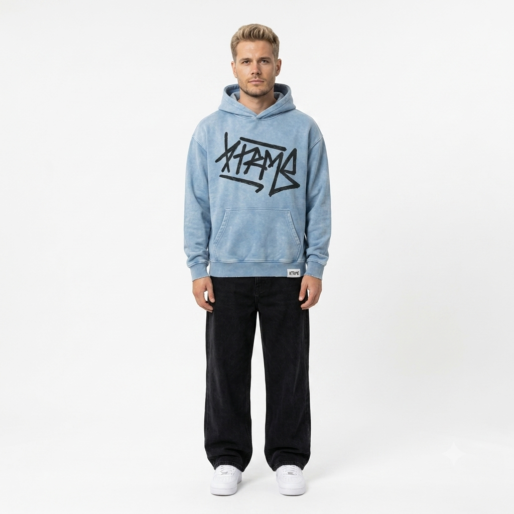 Brush Script Hoodie – Washed Sky Blue (Men)