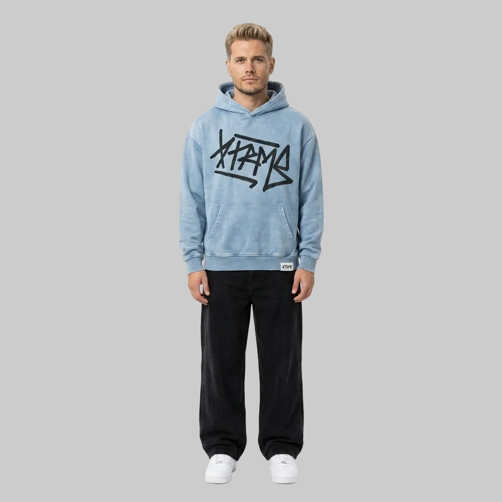Brush Script Hoodie – Washed Sky Blue (Men)