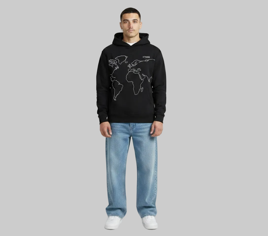 World Map X Hoodie – Black (Men)