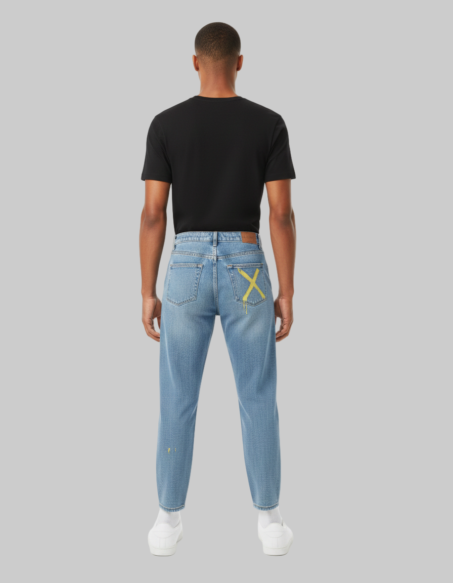 XTRME Light Blue “Take Risk” Paint-Drip Jeans — Men’s Edition