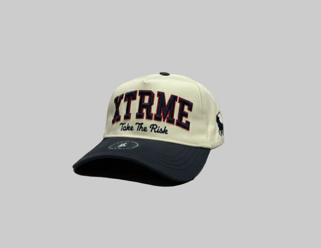 XTRME Beige &amp; Dark Blue-Grey Polo-Style Cap — Raised Embroidery Edition