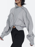 Irregular Zipper Placket Short Sweatshirt