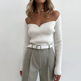 Long-Sleeved Square-Neck Tight-Fitting Knitted Sweater