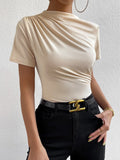 Pleated Slim Fit Short-sleeved Women's T-shirt