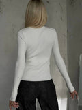 Solid Zipper Slim Fit Long Sleeve Woolen Top