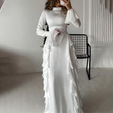 lace trumpet sleeve round neck dress