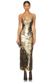 Glittering Tube Top Gold Backless Maxi Dress