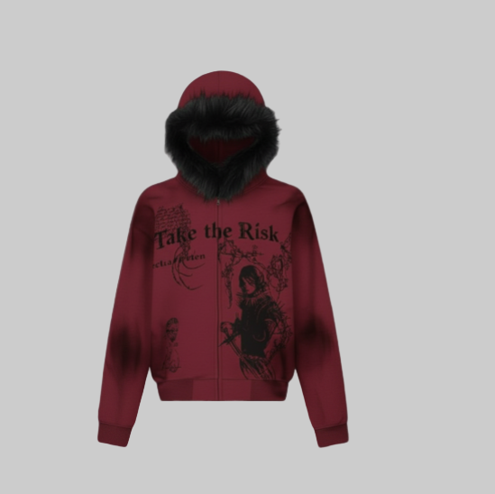 XTRME Burgundy “TAKE THE RISK” Zip-Up Hoodie — Men’s Editio