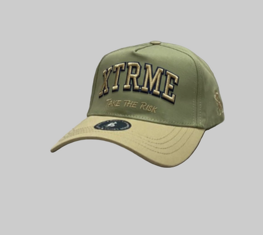 XTRME Green Camp; Beige Polo-Style Cap — Raised Embroidery Edition
