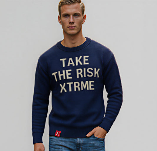 XTRME Navy “Take The Risk” Knitted Sweater — Men’s Edition